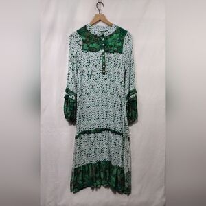 R Vivimos Floral Dress Women's M Green Peasant Cottagecore Retro 90s Y2K